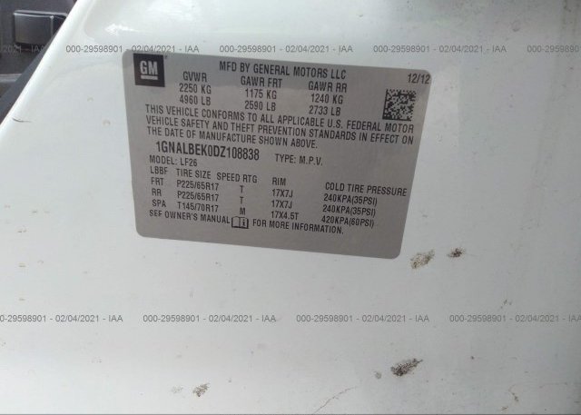 1GNALBEK0DZ108838 2013 CHEVROLET EQUINOX