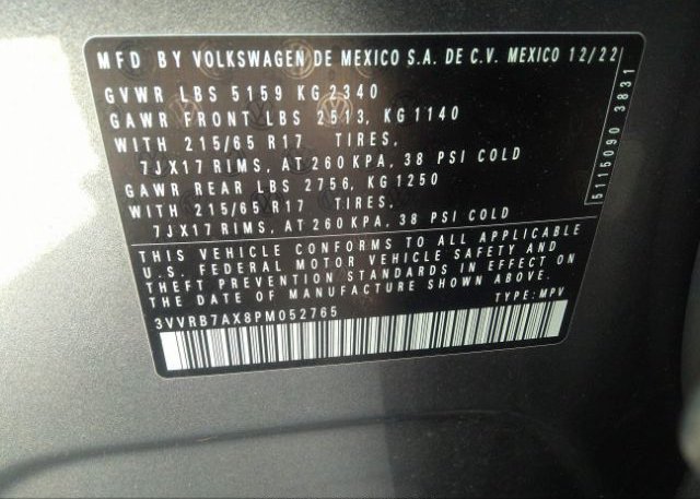 2023 VOLKSWAGEN TIGUAN(VIN: 3VVRB7AX8PM052765