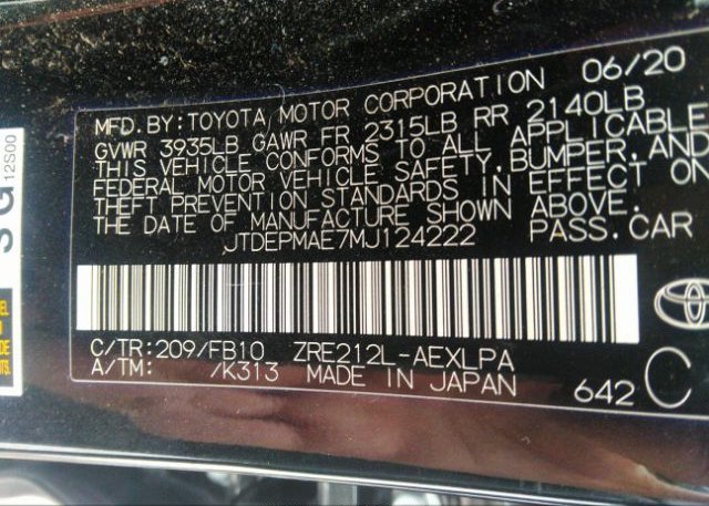 2021 TOYOTA COROLLA(VIN: JTDEPMAE7MJ124222
