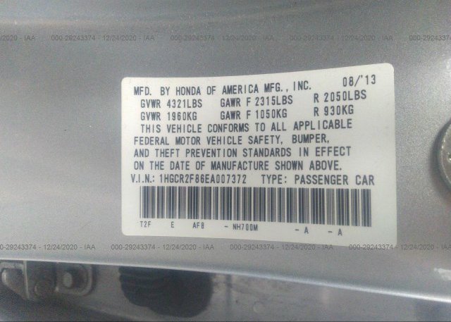 1HGCR2F86EA007372 2014 HONDA ACCORD SEDAN