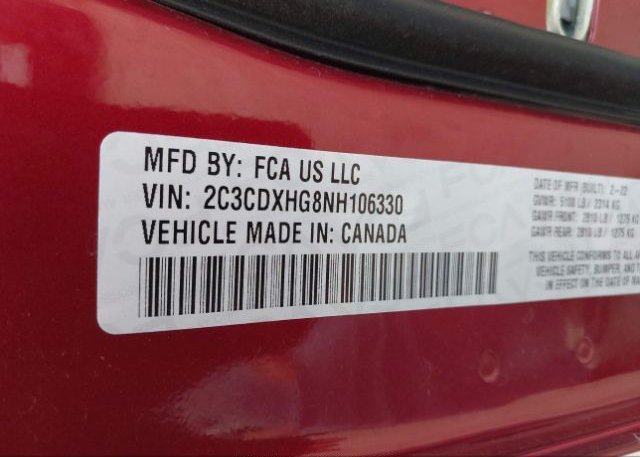 2022 DODGE CHARGER(VIN: 2C3CDXHG8NH106330