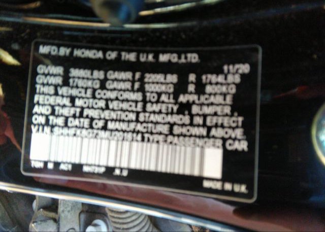 2021 HONDA CIVIC TYPE R(VIN: SHHFK8G73MU201614
