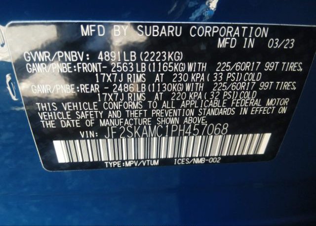 2023 SUBARU FORESTER(VIN: JF2SKAMC1PH457068