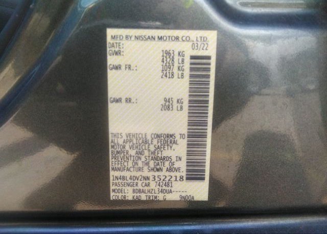 2022 NISSAN ALTIMA(VIN: 1N4BL4DV2NN352218