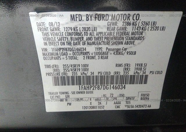 1FAHP2F87DG146034 2013 FORD TAURUS