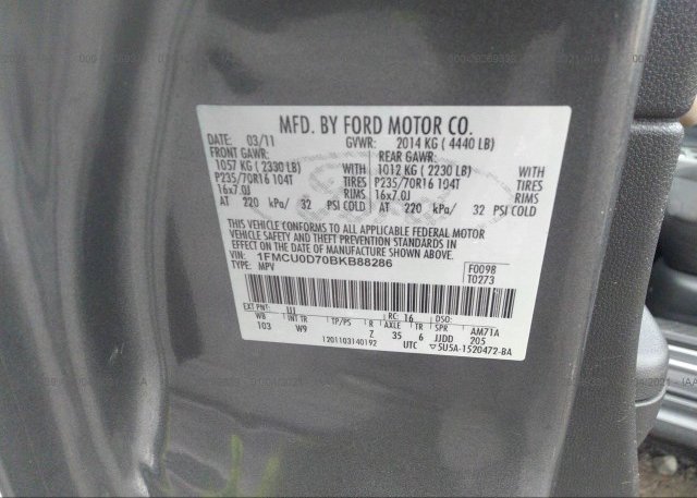 1FMCU0D70BKB88286 2011 FORD ESCAPE