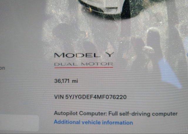 2021 TESLA MODEL Y(VIN: 5YJYGDEF4MF076220