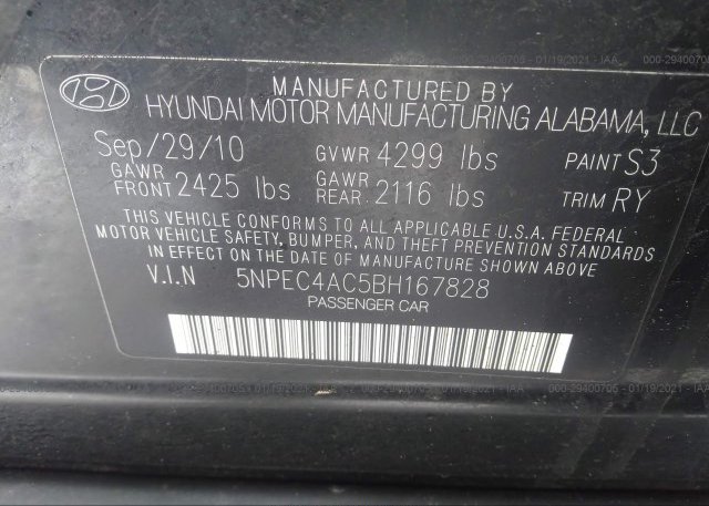 5NPEC4AC5BH167828 2011 HYUNDAI SONATA