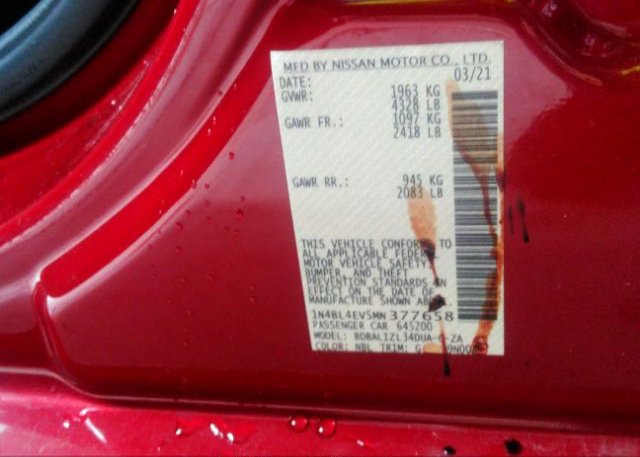 2021 NISSAN ALTIMA(VIN: 1N4BL4EV5MN377658