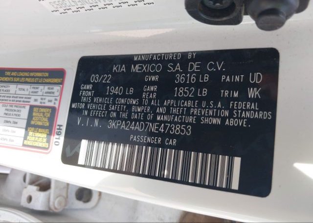 2022 KIA RIO(VIN: 3KPA24AD7NE473853