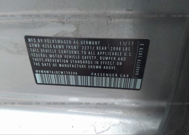 WVWNM7AJ8CW170246 2012 VOLKSWAGEN GOLF