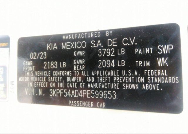 2023 KIA FORTE(VIN: 3KPF54AD4PE599653