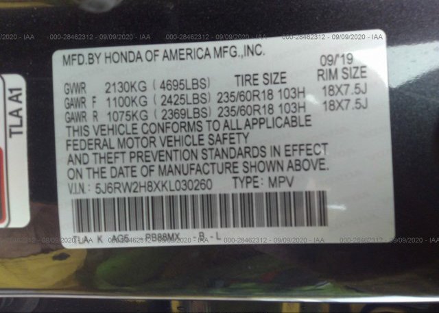5J6RW2H8XKL030260 2019 HONDA CR-V