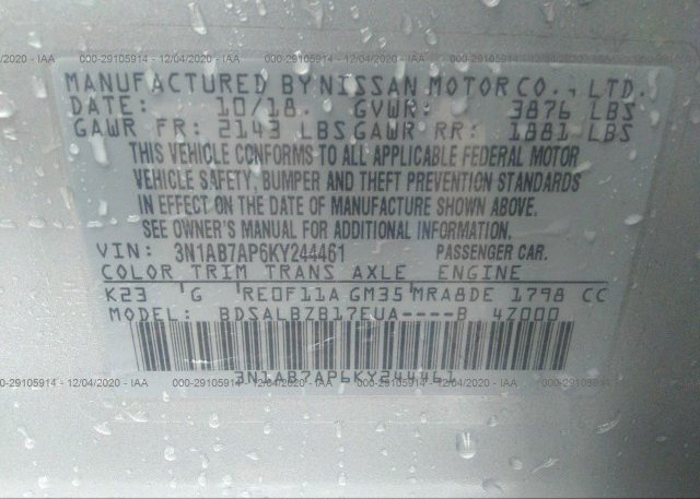 3N1AB7AP6KY244461 2019 NISSAN SENTRA