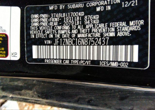 2022 TOYOTA GR86(VIN: JF1ZNBC16N8752437