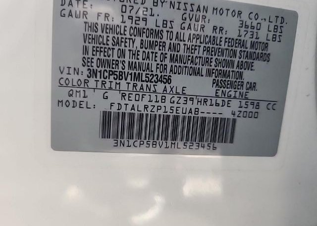 2021 NISSAN KICKS(VIN: 3N1CP5BV1ML523456