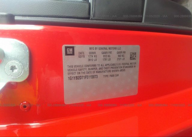 1G1YB2D71F5115873 2015 CHEVROLET CORVETTE