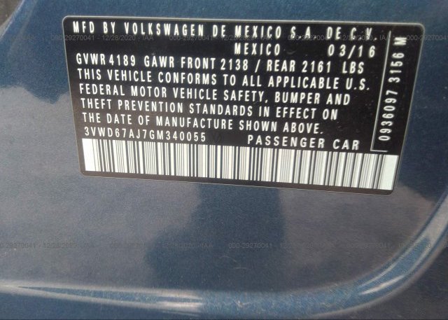 3VWD67AJ7GM340055 2016 VOLKSWAGEN JETTA SEDAN