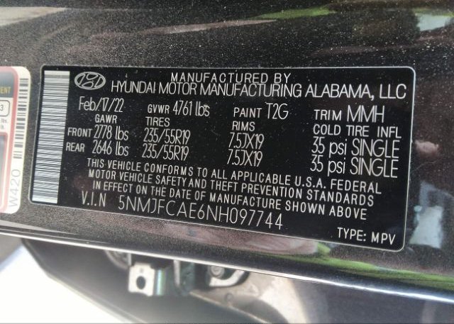 2022 HYUNDAI TUCSON(VIN: 5NMJFCAE6NH097744