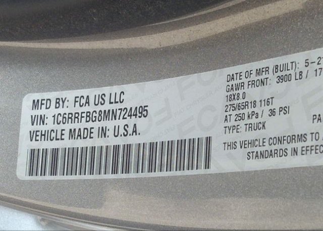 2021 RAM 1500(VIN: 1C6RRFBG8MN724495