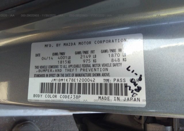 JM1BM1K78E1200042 2014 MAZDA MAZDA3