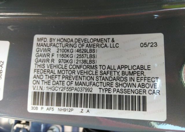 2023 HONDA ACCORD HYBRID(VIN: 1HGCY2F55PA037992