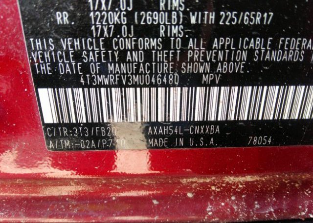 2021 TOYOTA RAV4(VIN: 4T3MWRFV3MU046480