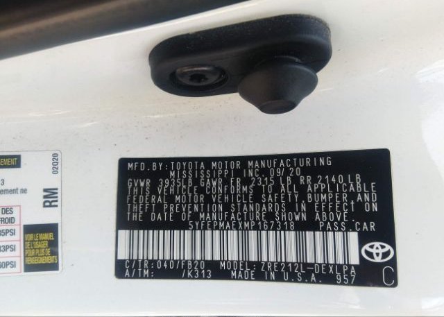 2021 TOYOTA COROLLA(VIN: 5YFEPMAEXMP167318