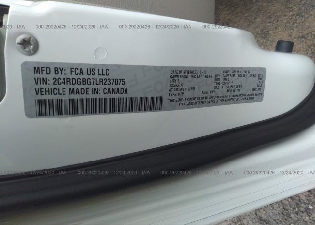 2C4RDGBG7LR237075 2020 DODGE GRAND CARAVAN