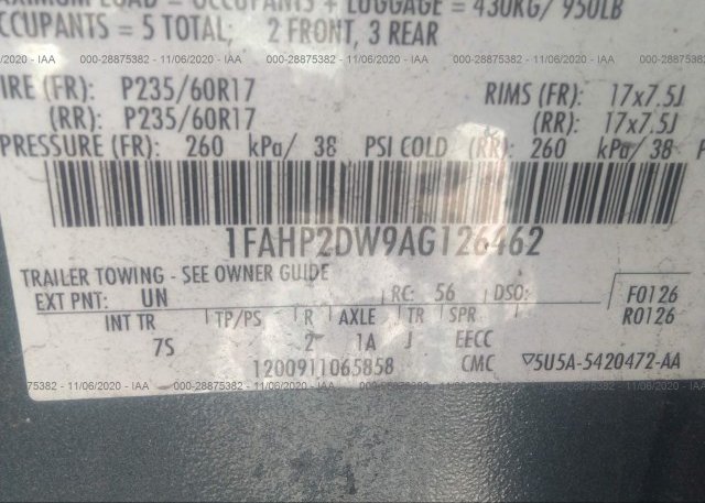 1FAHP2DW9AG126462 2010 FORD TAURUS