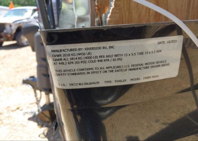 2022 RIVERSIDE TRAVEL TRAILER(VIN: 59CCC4613NL004639
