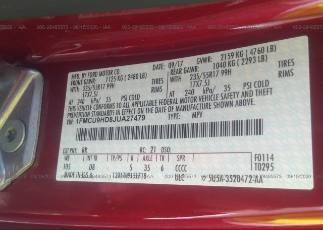 1FMCU9HD8JUA27479 2018 FORD ESCAPE
