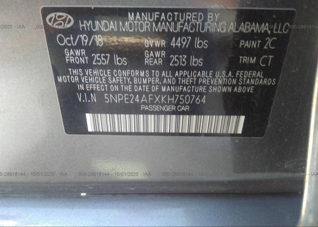 5NPE24AFXKH750764 2019 HYUNDAI SONATA