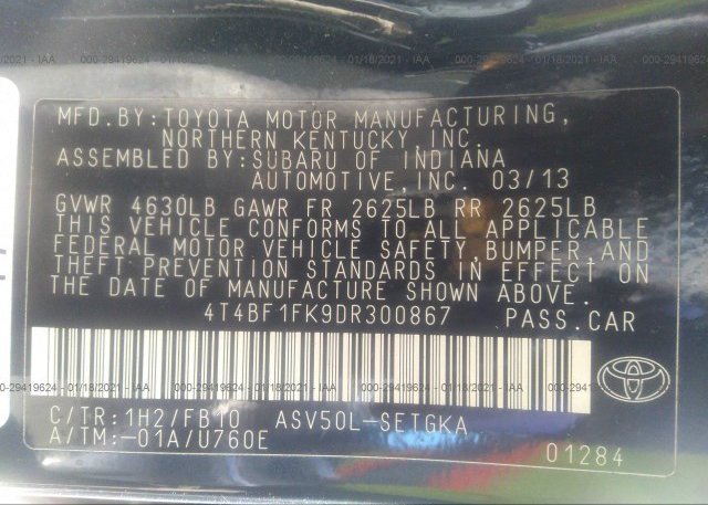 4T4BF1FK9DR300867 2013 TOYOTA CAMRY