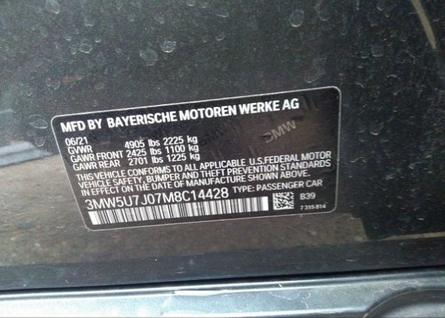 2021 BMW 3 SERIES(VIN: 3MW5U7J07M8C14428