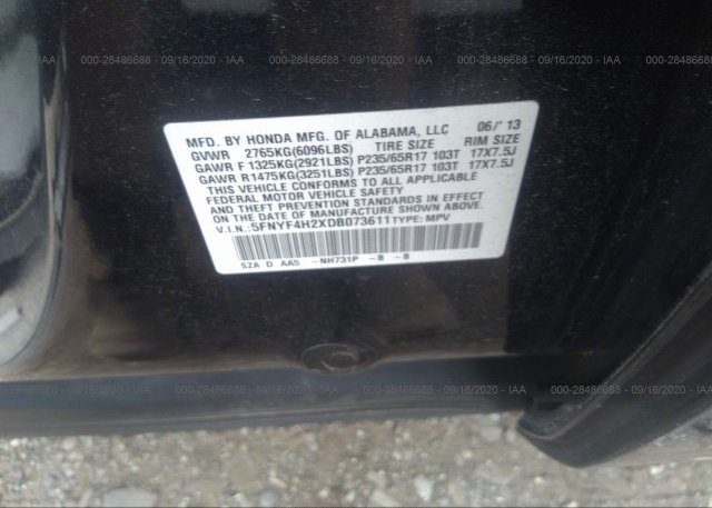 5FNYF4H2XDB073611 2013 HONDA PILOT
