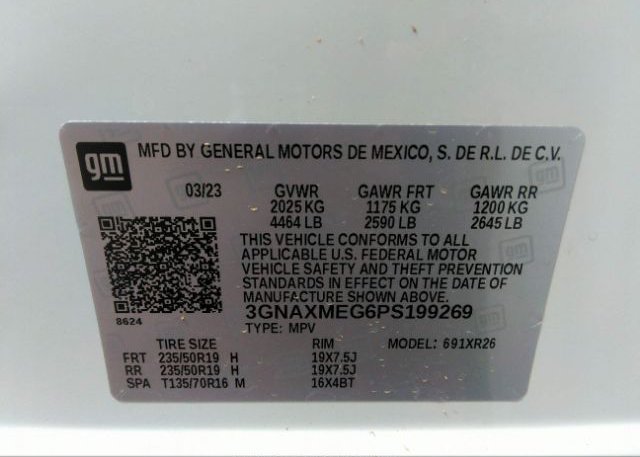 2023 CHEVROLET EQUINOX(VIN: 3GNAXMEG6PS199269