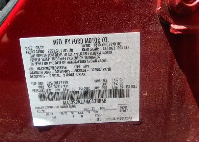 2021 FORD ECOSPORT(VIN: MAJ3S2KE7MC438858