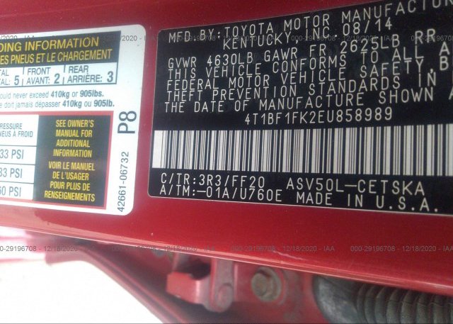 4T1BF1FK2EU858989 2014 TOYOTA CAMRY