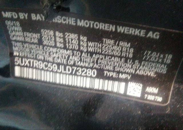 2018 BMW X3 VIN: 5UXTR9C59JLD73280