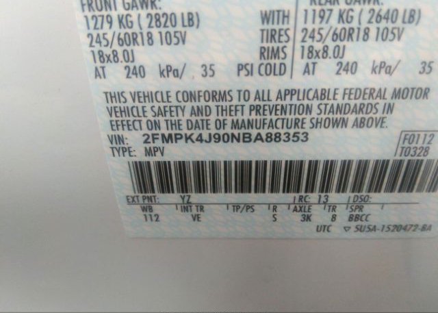 2022 FORD EDGE(VIN: 2FMPK4J90NBA88353