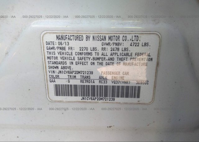 JN1CV6AP2DM721239 2013 INFINITI G37 SEDAN