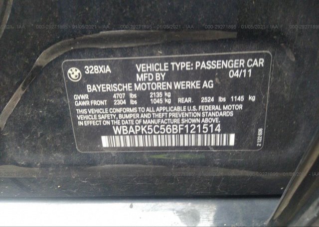 WBAPK5C56BF121514 2011 BMW 3 SERIES