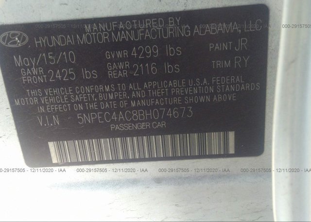 5NPEC4AC8BH074673 2011 HYUNDAI SONATA