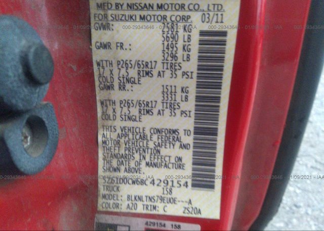 5Z61D0CW6BC429154 2011 SUZUKI EQUATOR