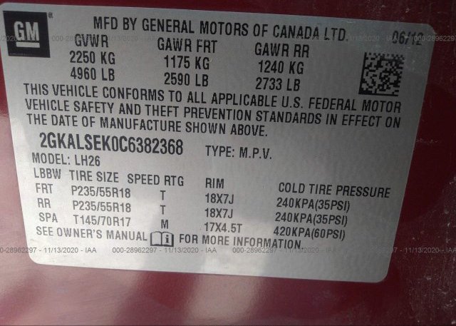 2GKALSEK0C6382368 2012 GMC TERRAIN