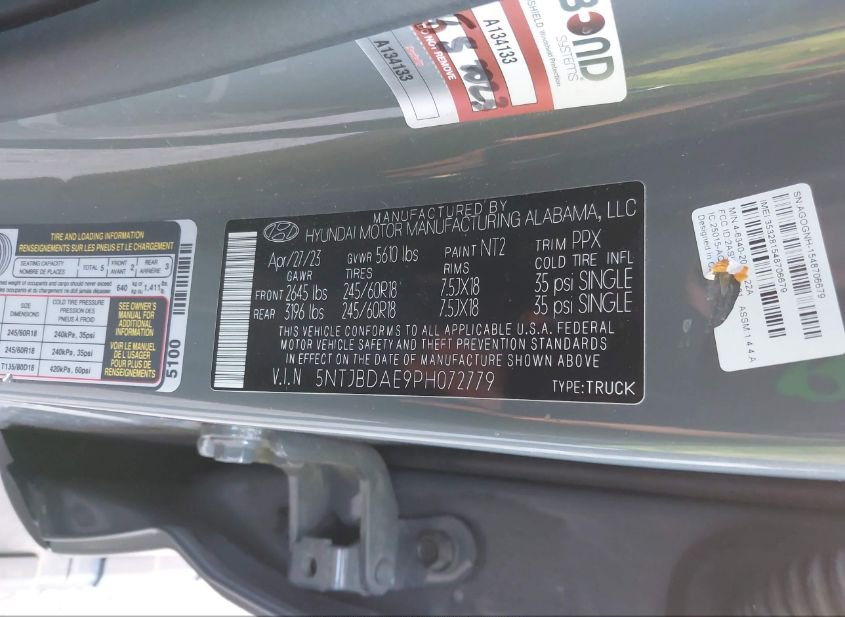 2023 HYUNDAI SANTA CRUZ SEL(VIN: 5NTJBDAE9PH072779