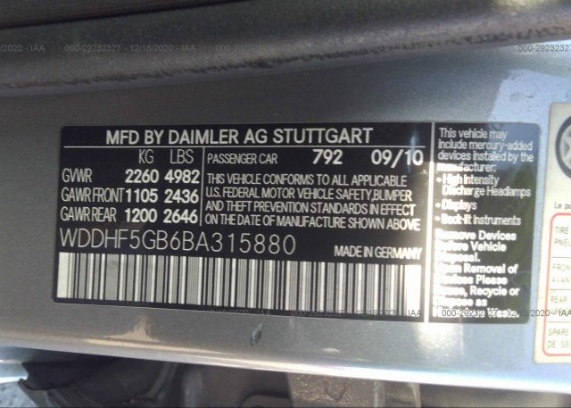 WDDHF5GB6BA315880 2011 MERCEDES-BENZ E-CLASS