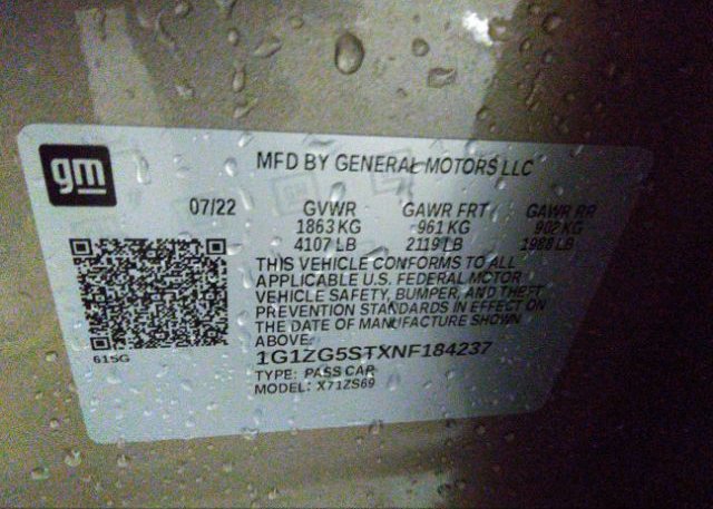 2022 CHEVROLET MALIBU(VIN: 1G1ZG5STXNF184237