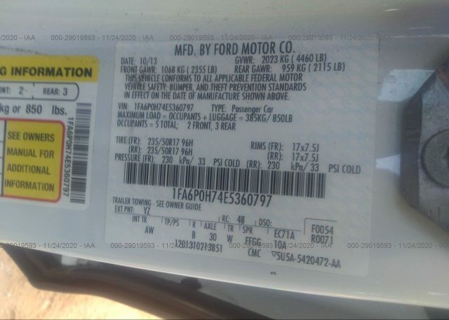 1FA6P0H74E5360797 2014 FORD FUSION